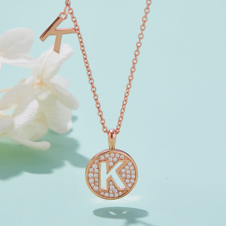 (Rose Gold Colour) Letter K Moissanite Necklace for Women