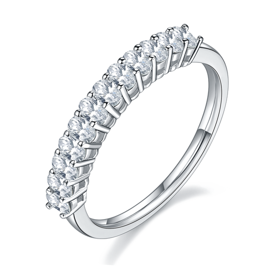 Oval Shape Moissanite Half Eternity Silver Ring