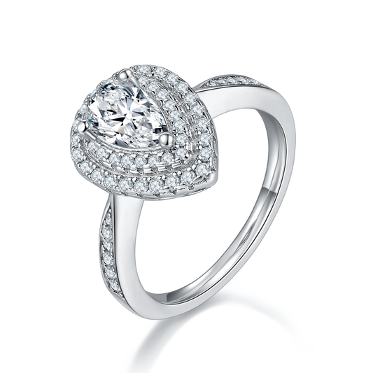 Moissanite Soleste Pear-Shaped Halo Engagement Ring for Women