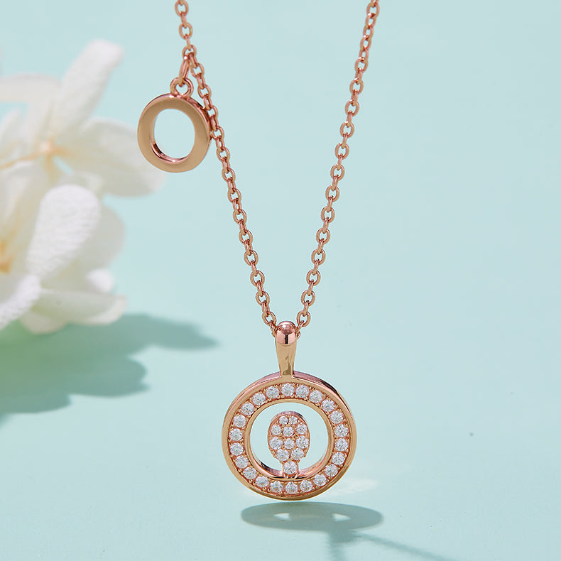 (Rose Gold Colour) Letter O Moissanite Necklace for Women