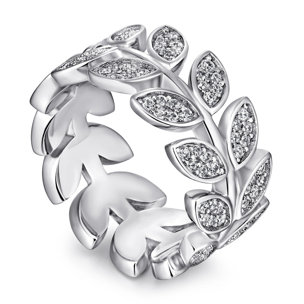 Marquise Shape with Zircon Wide Leaf Silver Ring for Women