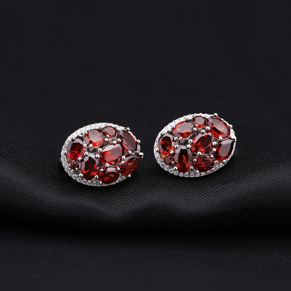 European Natural Gemstones Oval Shape Silver Studs Earrings for Women