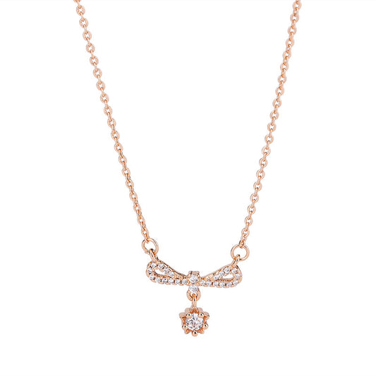 Zircon Bow Pendant Silver Necklace for Women