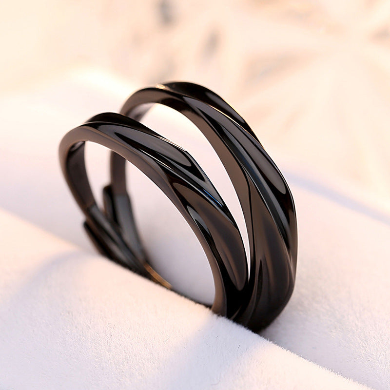 Black Colour Silver Couple Ring for Women