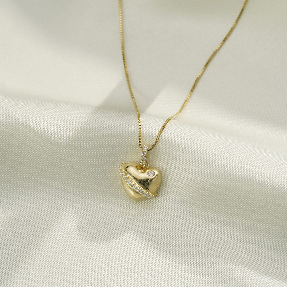 (Two Colours) White Zircon Heart Shape Solitaire Pendants 925 Silver Collarbone Necklace for Women