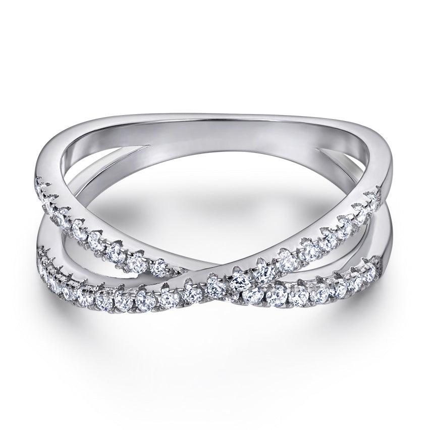 X-shape and V-shaped Zircon Half Eternity Silver Ring Set