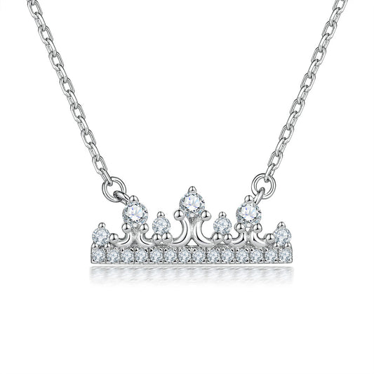 Zircon Princess Crown Pendant Silver Necklace for Women