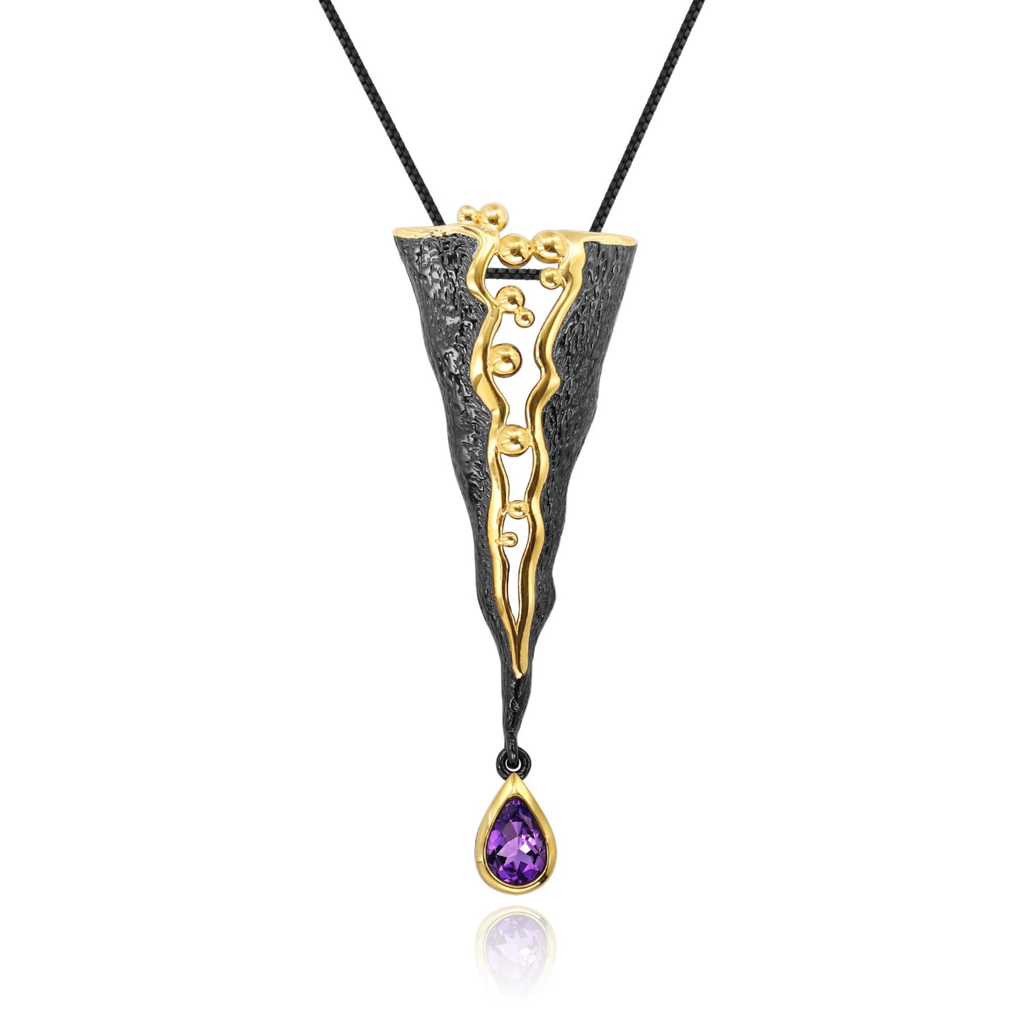 Italian Craft Design Natural Amethyst  Pendant  Silver Necklace for Women
