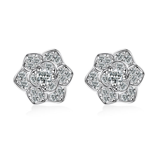 Full Zircon Rose Silver Stud Earrings for Women