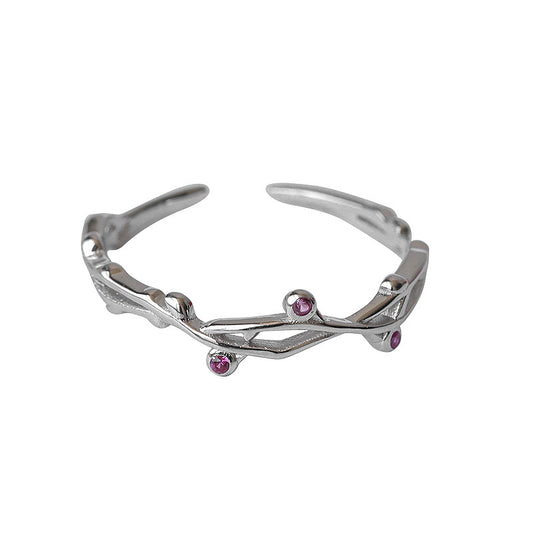 Flower Branch with Purple Zircon Silver Ring for Women