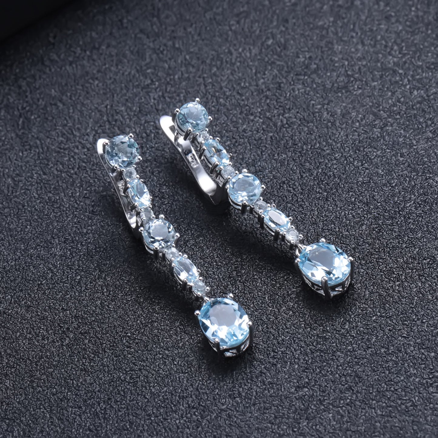 Natural Topaz String French Buckle Silver Drop Earrings for Women