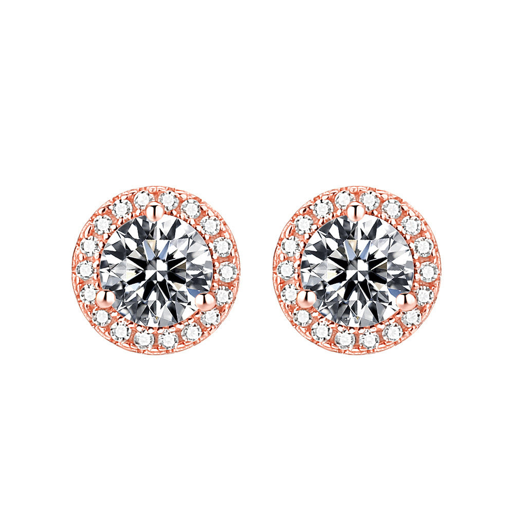 Soleste Halo Round Zircon Silver Studs Earrings for Women