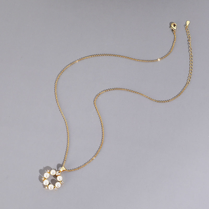 Circle Beading Pearl Pendant Silver Necklace for Women