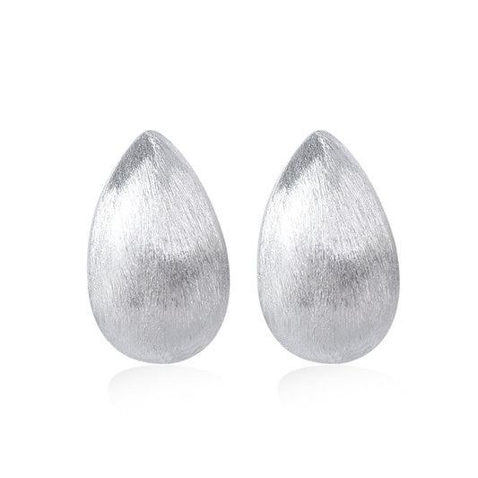 Brushed Water Drop Silver Stud Earrings for Women