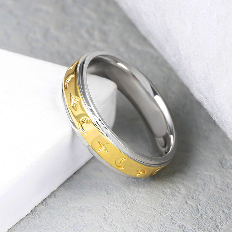 Moon Star Pattern Silver Ring for Women