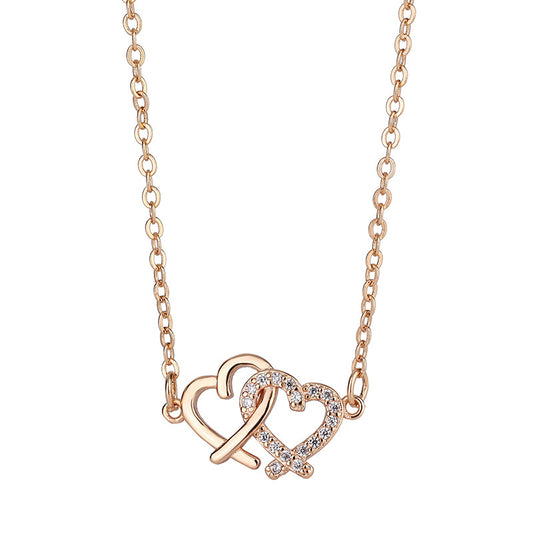 Double Hollow Heart Pendant Silver Necklace for Women