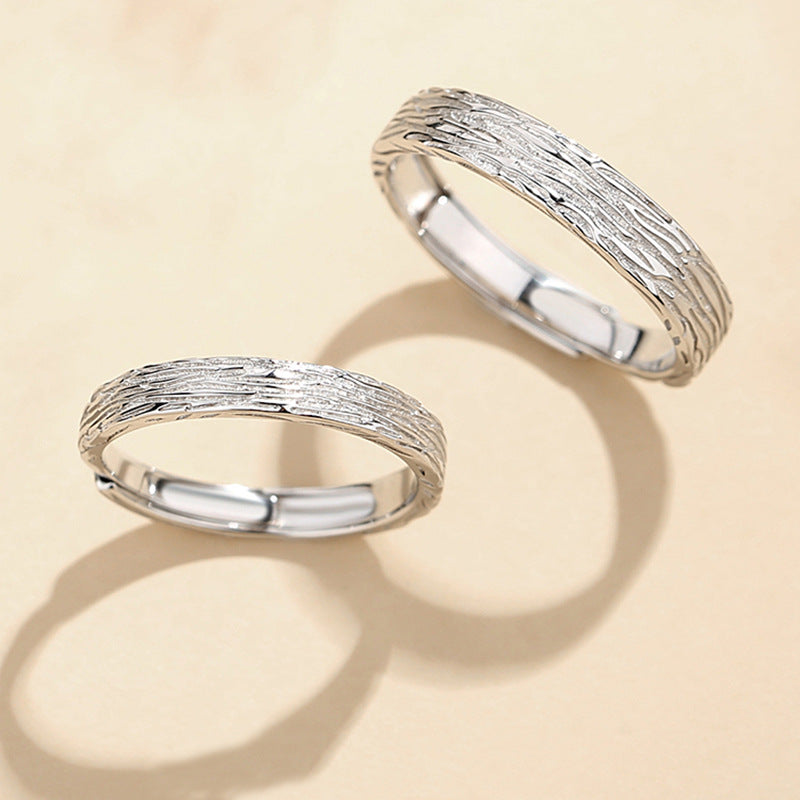 Trees Lines Design Silver Couple Ring for Women