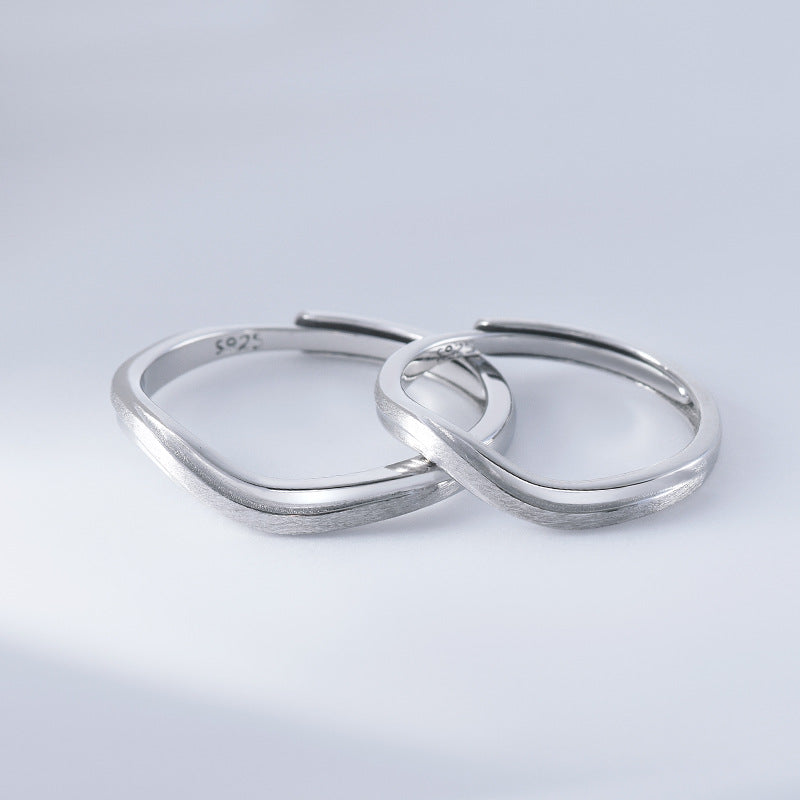 Brushed Line Simple Silver Couple Ring for Women