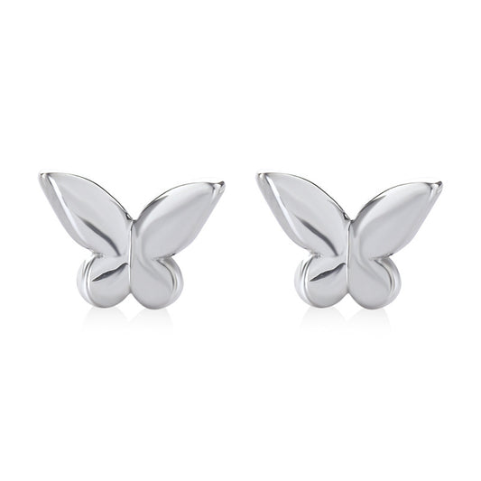 Small Glossy Butterfly Silver Stud Earrings for Women