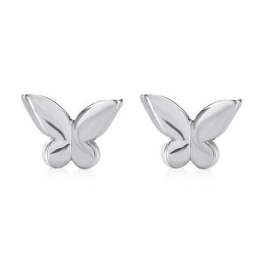 Small Glossy Butterfly Silver Stud Earrings for Women