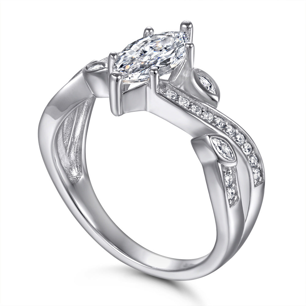 Marquise Zircon with Hollow Pattern Silver Ring for Women