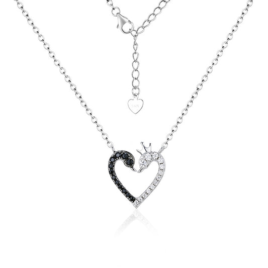 Black and White Zircon Swan Love Silver Necklace for Women
