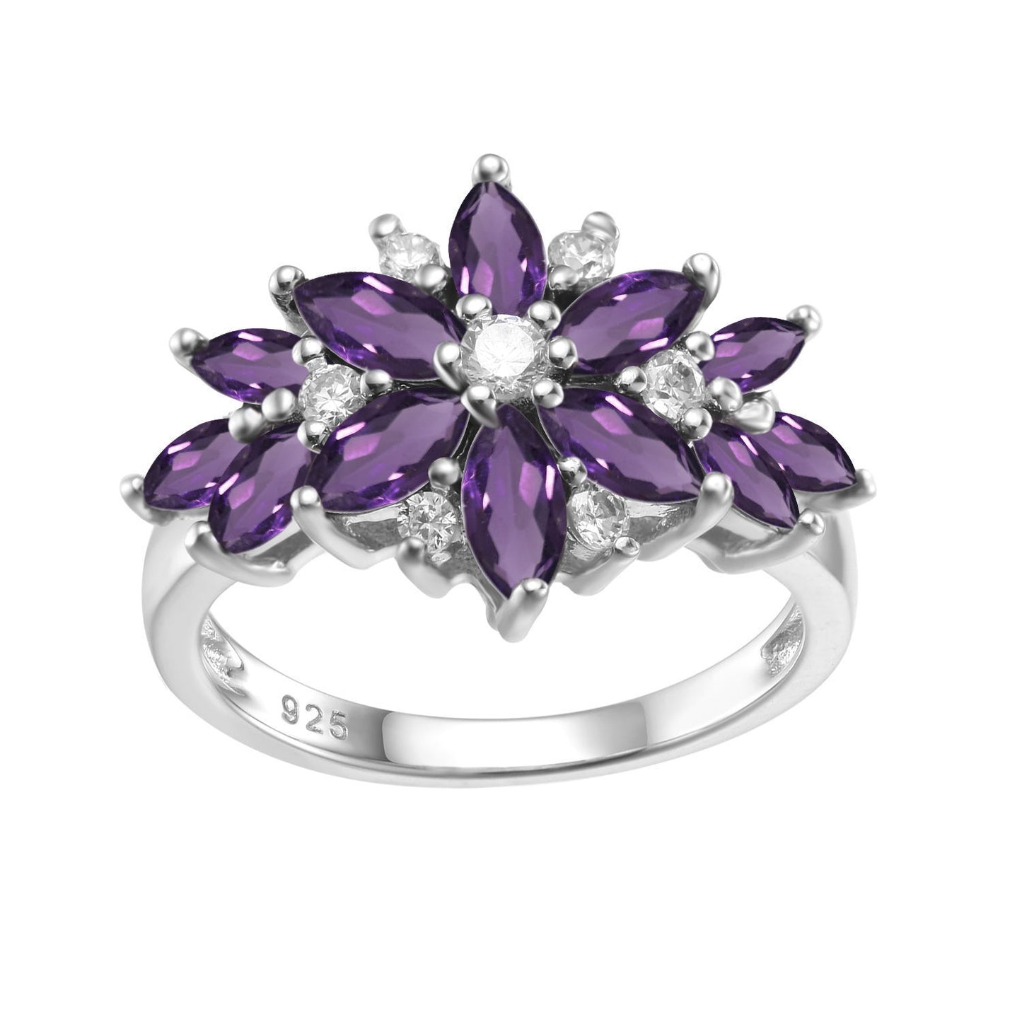 Luxury Fashion Design Natural Colourful Gemstone Flower Petals Sterling Silver Ring for Women