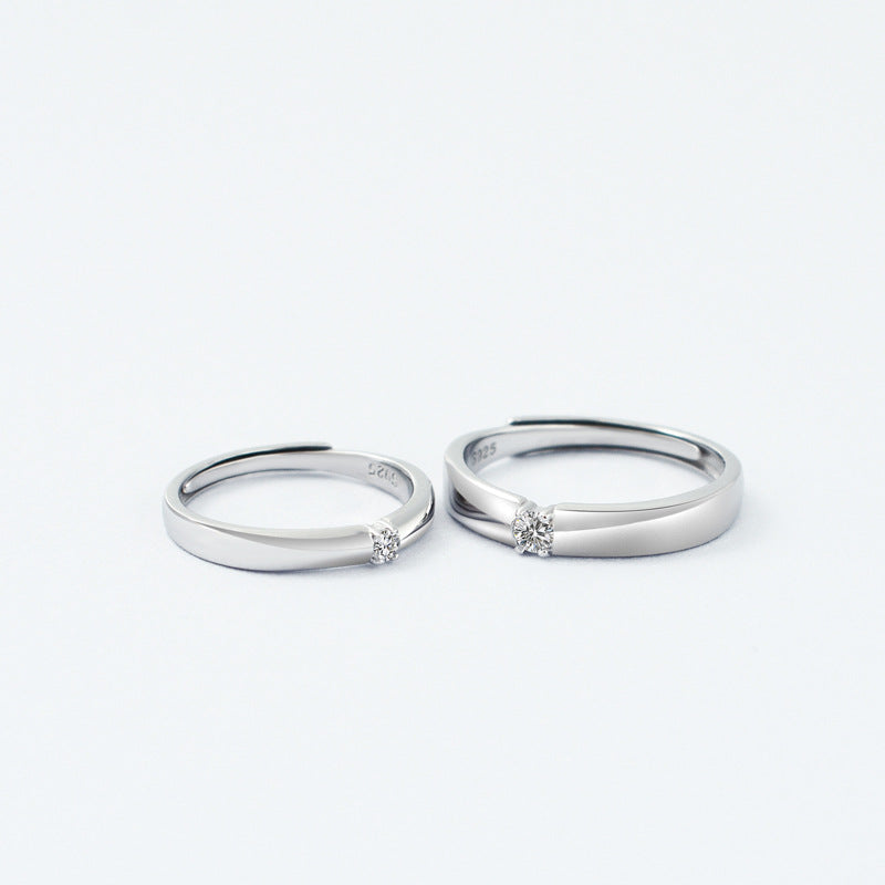 Single Round Zircon Silver Couple Ring