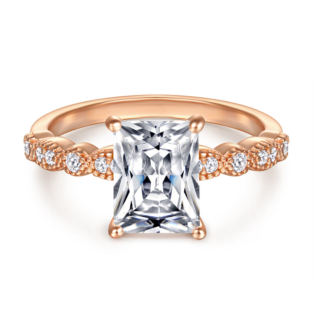Radiant Cut Zircon Four Prongs Cathedral Silver Ring