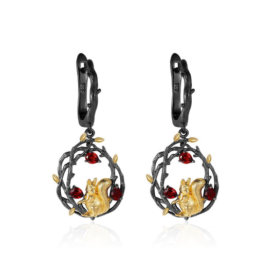 Squirrel Sterling Silver Drop Earrings for Women
