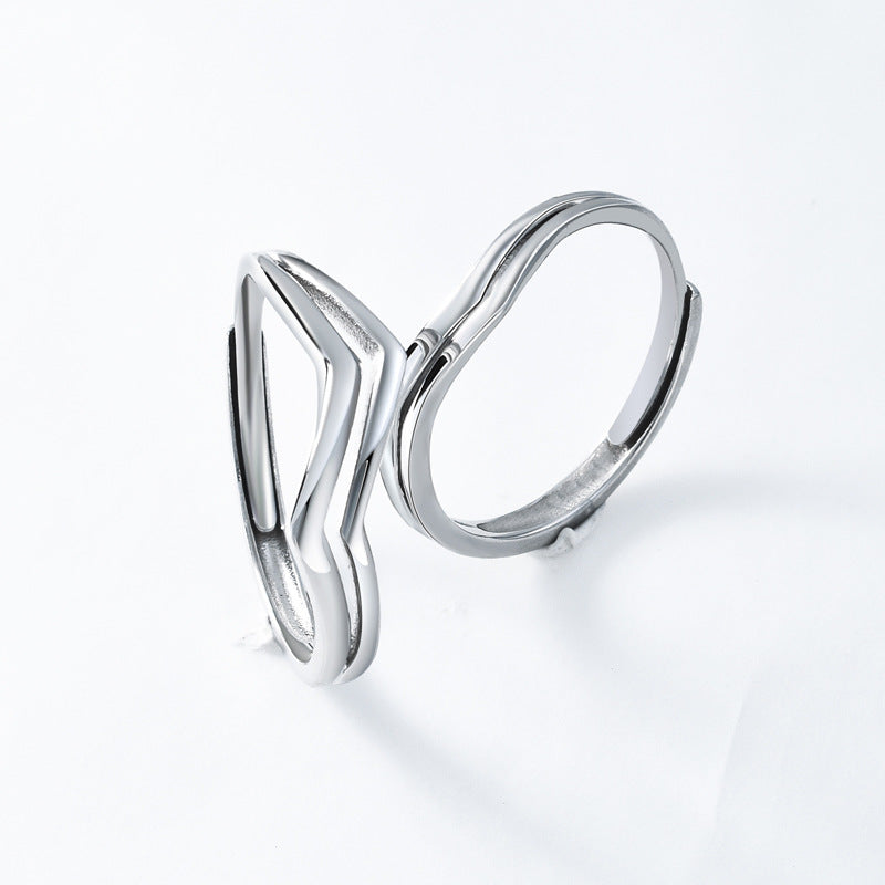 Geometric Line Silver Couple Ring for Women