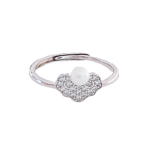 Fortune Lock with Natural Pearl Silver Ring for Women