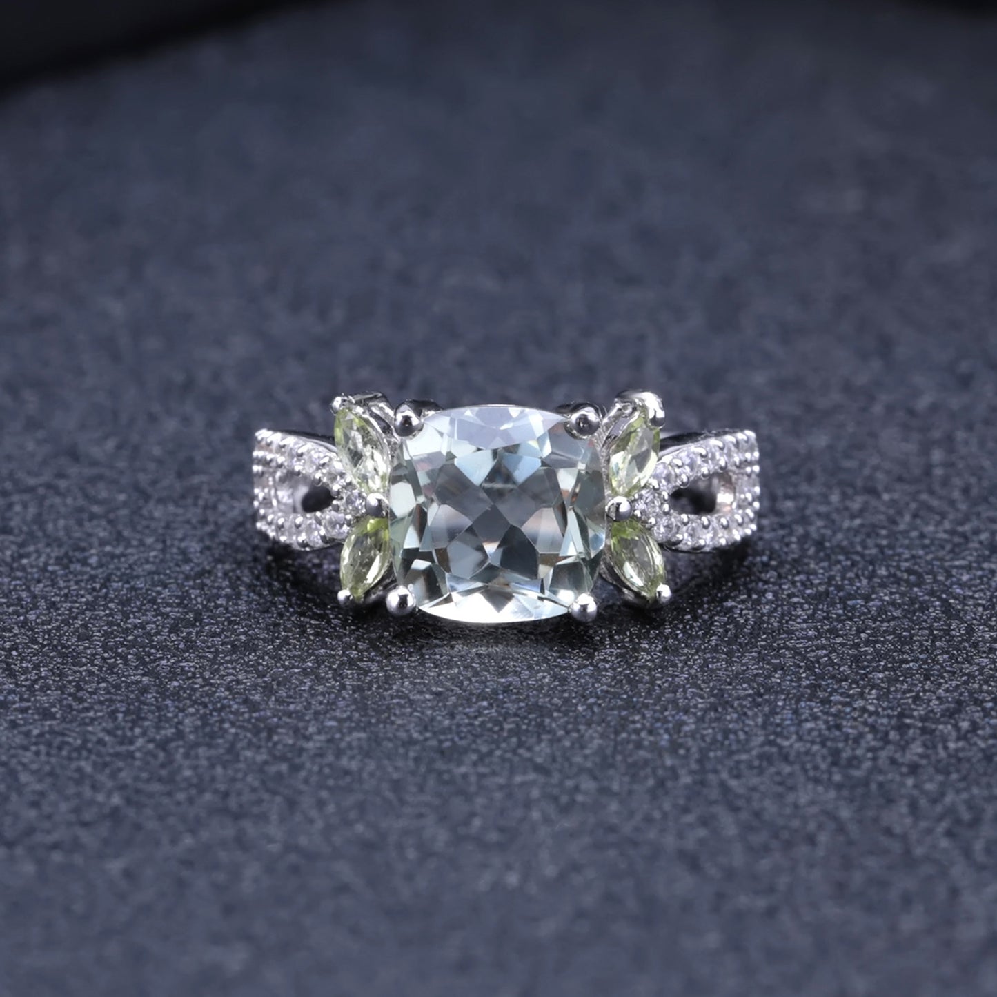 Luxury Fashion Natural Green Amethyst S925 Silver Ring for Women