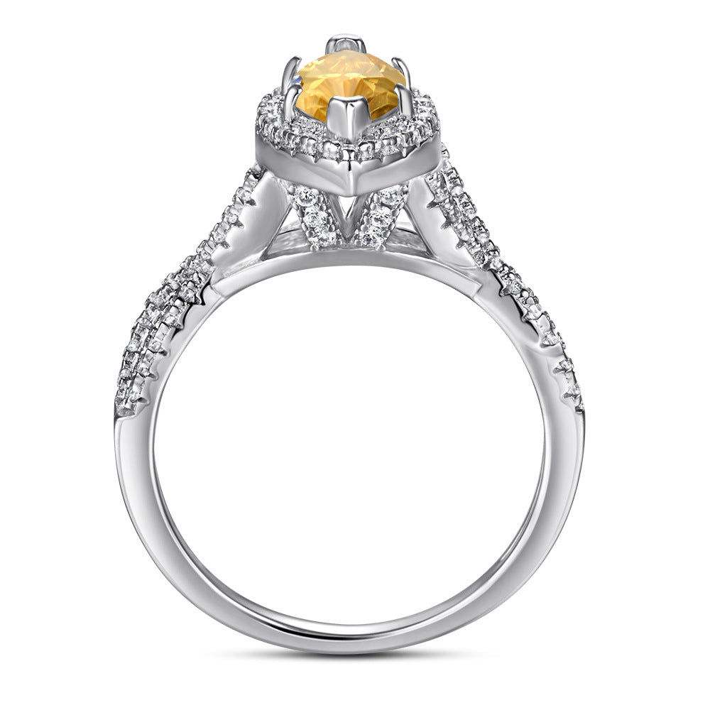 Marquise Zircon Soleste Halo Silver Ring for Women