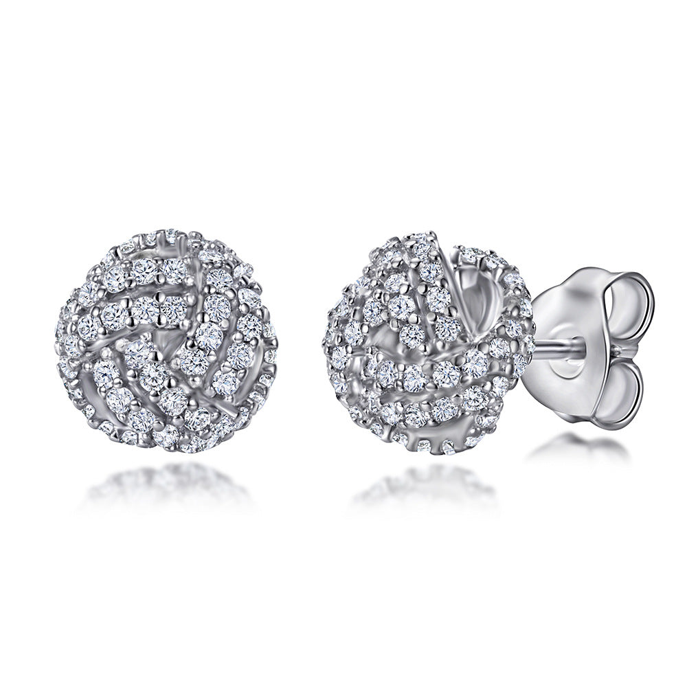 Zircon Circular Knot Silver Studs Earrings for Women