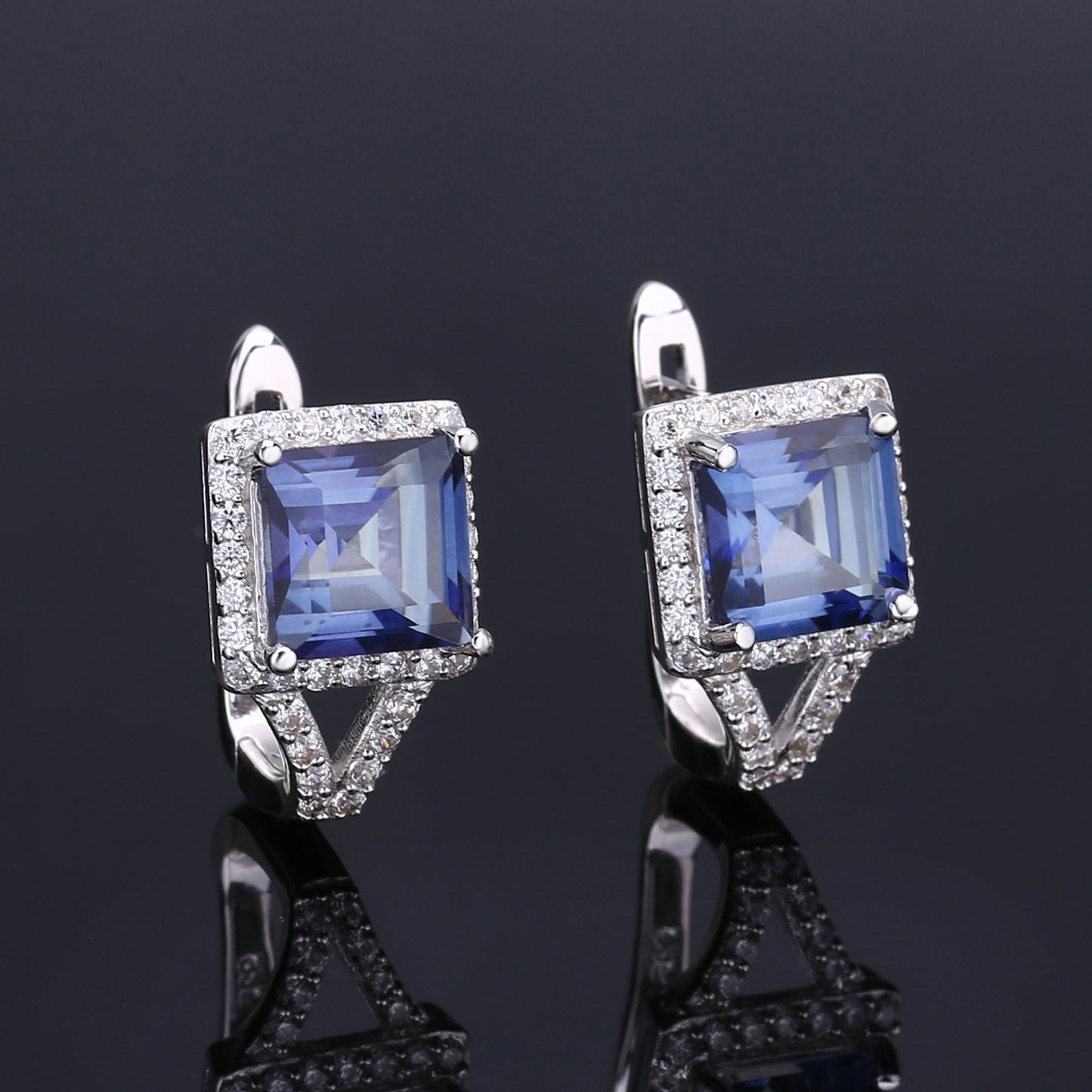 Fashion Luxury Style Inlaid Crystal Soleste Halo Personality Square Silver Studs Earrings for Women