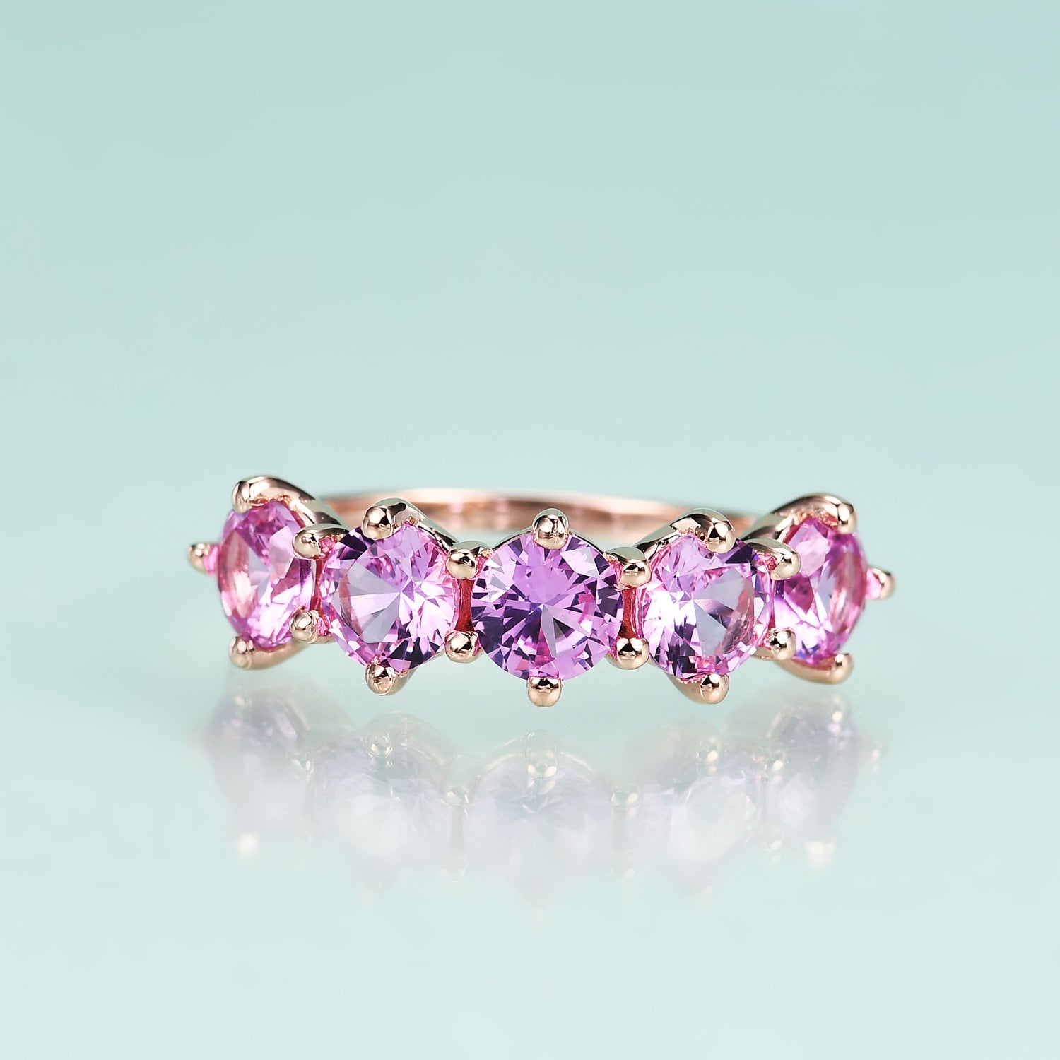 Fashion Luxury Pink Corundum Gemstone Rose Gold Colour S925 Silver Ring for Women