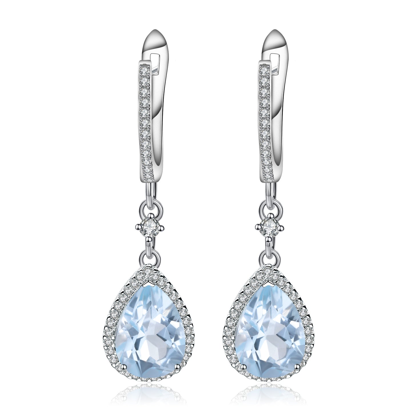 Natural Colourful Gemstone Soleste Halo Pear Drop Silver Drop Earrings for Women