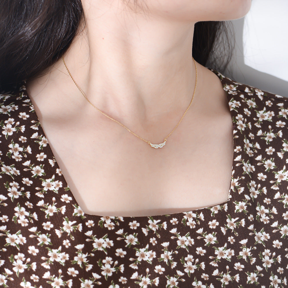 Angel Wings with Zircon Sterling Silver Collarbone Necklace for Women