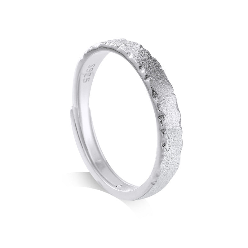 Irregular Edge Frosted Silver Couple Ring for Women