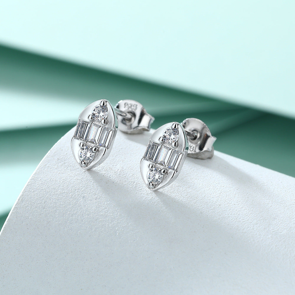 Rectangle Zircon Marquise Shape Silver Studs Earrings for Women