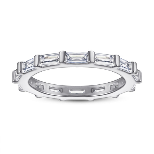 Full Circle Baguette Cut Zircon Silver Ring for Women