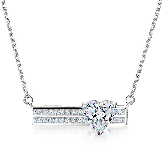 Double Row Heart Zircon Pendant Silver Necklace for Women