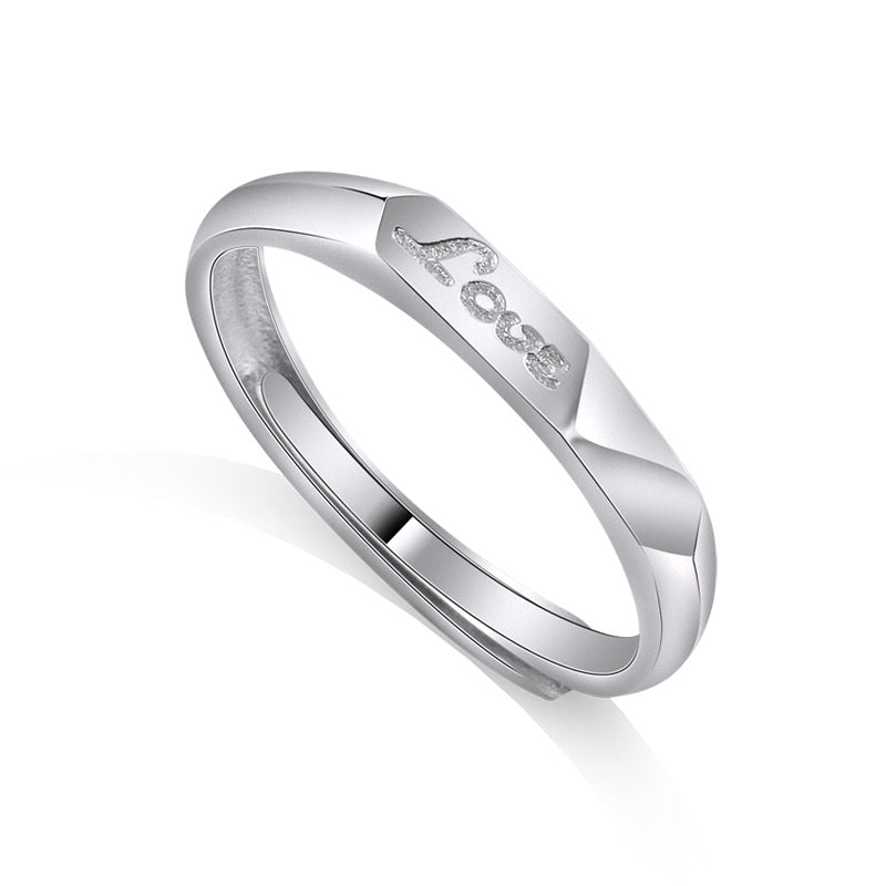 Sandblast Letter LOVE Silver Couple Ring
