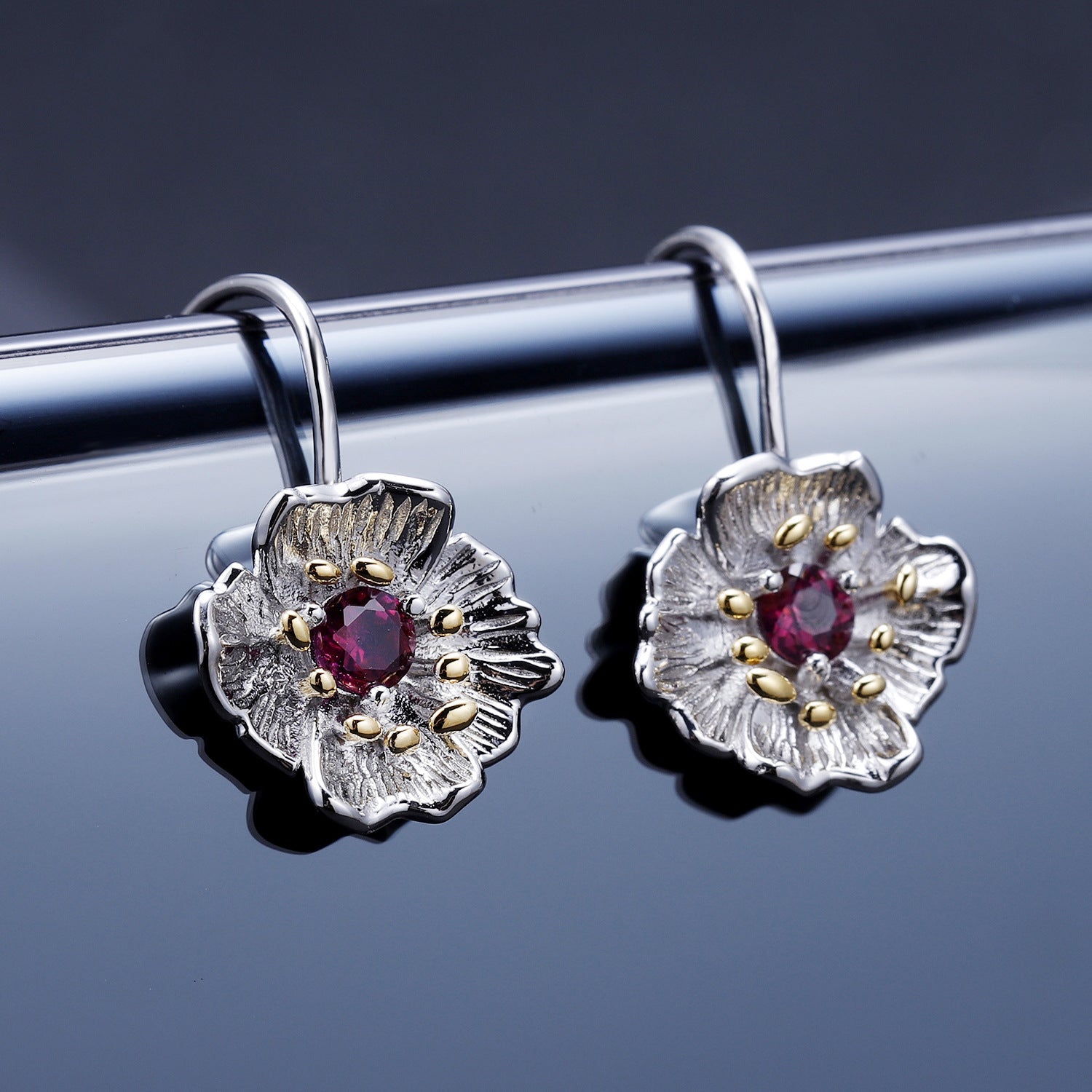 Colourful Gemstone Floral Design Silver Earrings for Women
