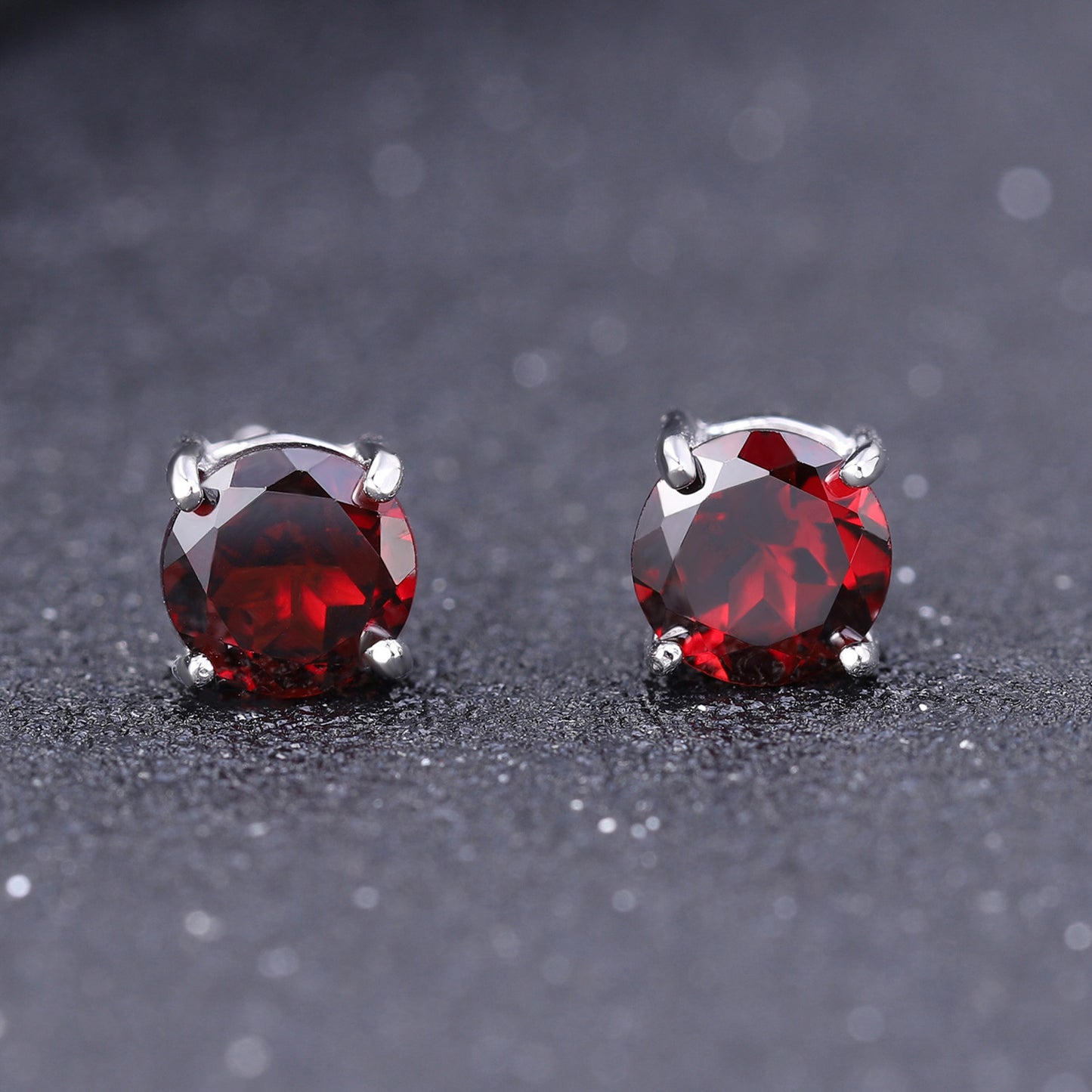 Natural Garnet Solitaire Round Cut Sterling Silver Studs Earrings for Women