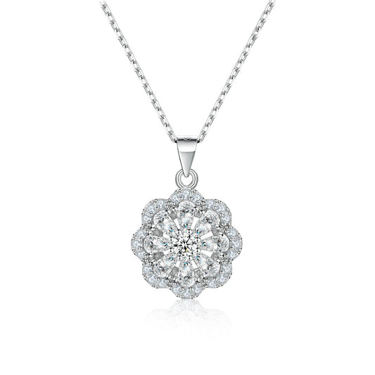 Pear Drop Zircon Flower Pendant Silver Necklace for Women