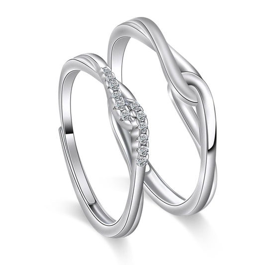 Romantic Interlaced Buckle Silver Couple Ring for Women