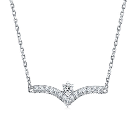 V-shaped with Round Zircon Silver Necklace for Women