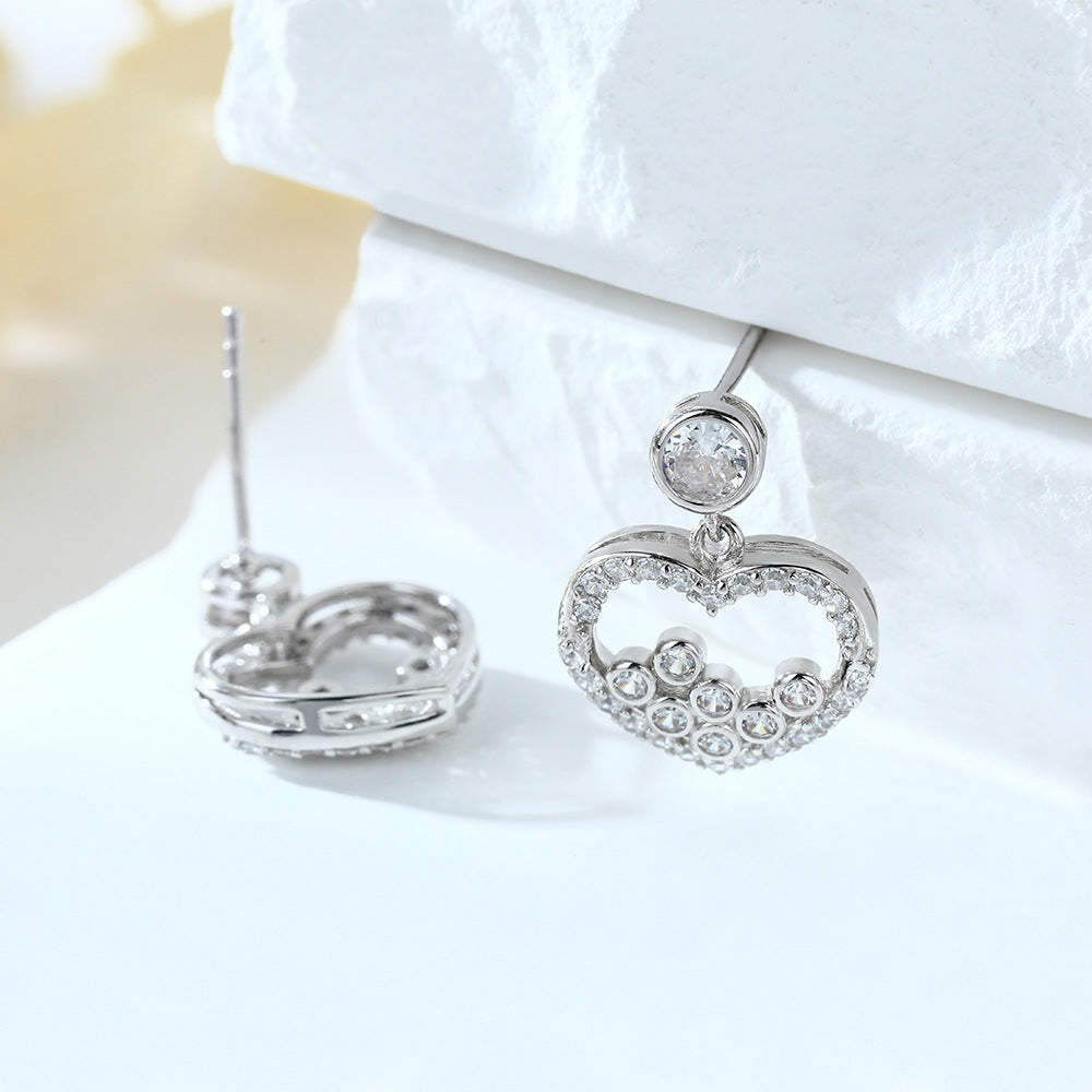 Zircon Hollow Heart Silver Studs Earrings for Women